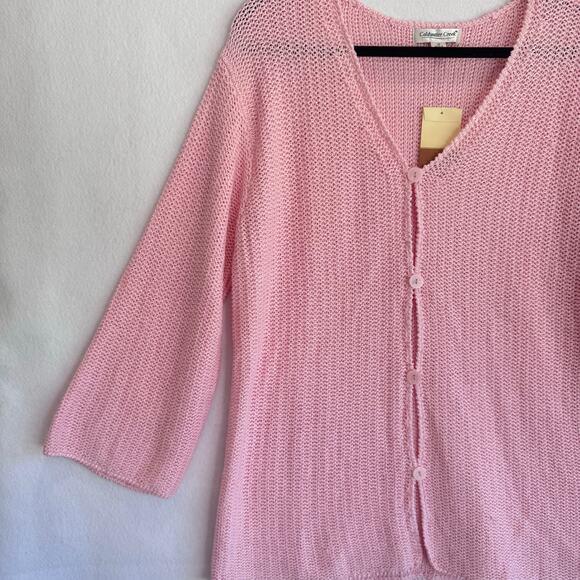Vintage Coldwater Creek Pink Knit Cardigan Sweater 1X 3/4 Sleeve Lightweight - Picture 6 of 7